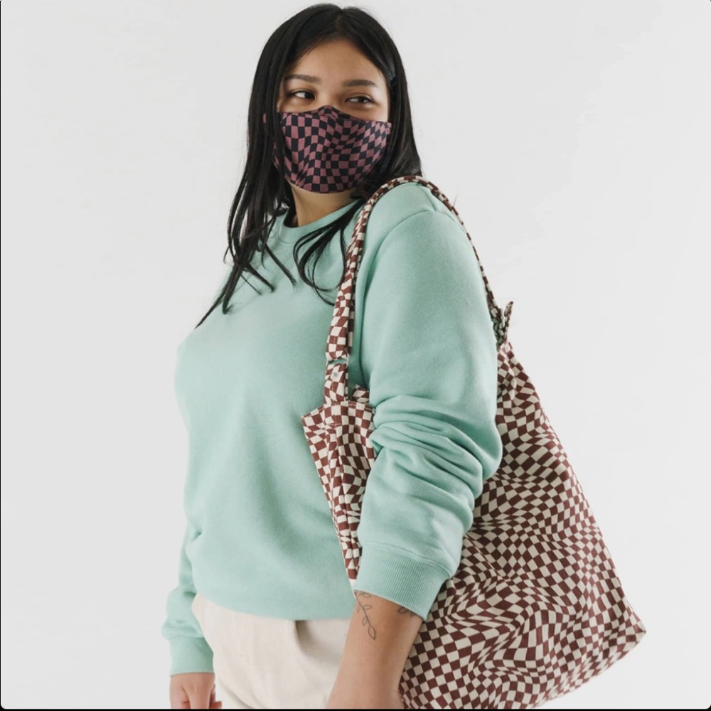 Baggu Canvas Duck Bag Maroon Trippy Checker - Picture 8 of 9